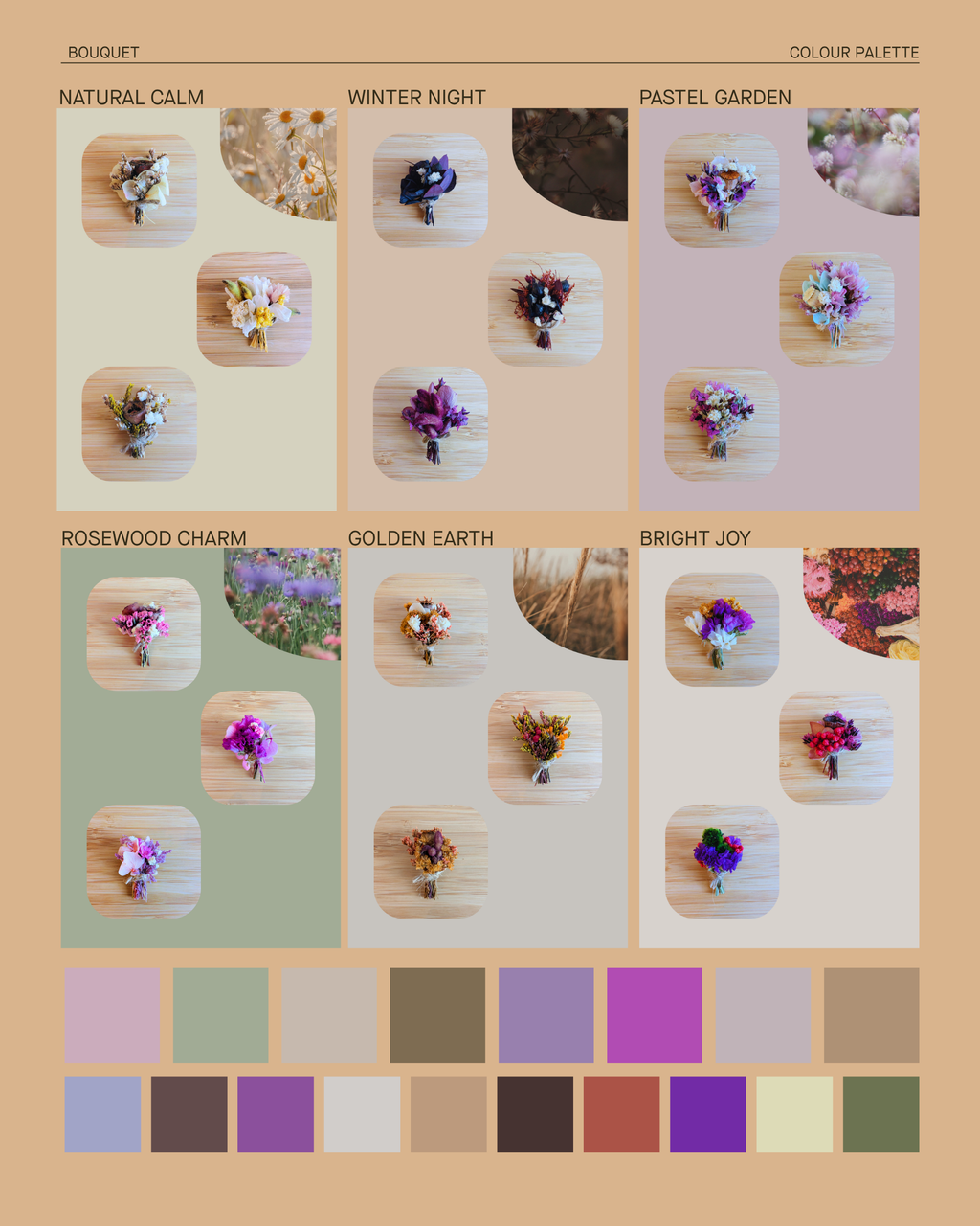 Colour palette showing The Giving Angel's preserved bouquet options for customers to choose during checkout.